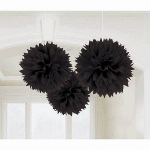Black Fluffy Tissue Hanging Decorations 40cm 3 pk