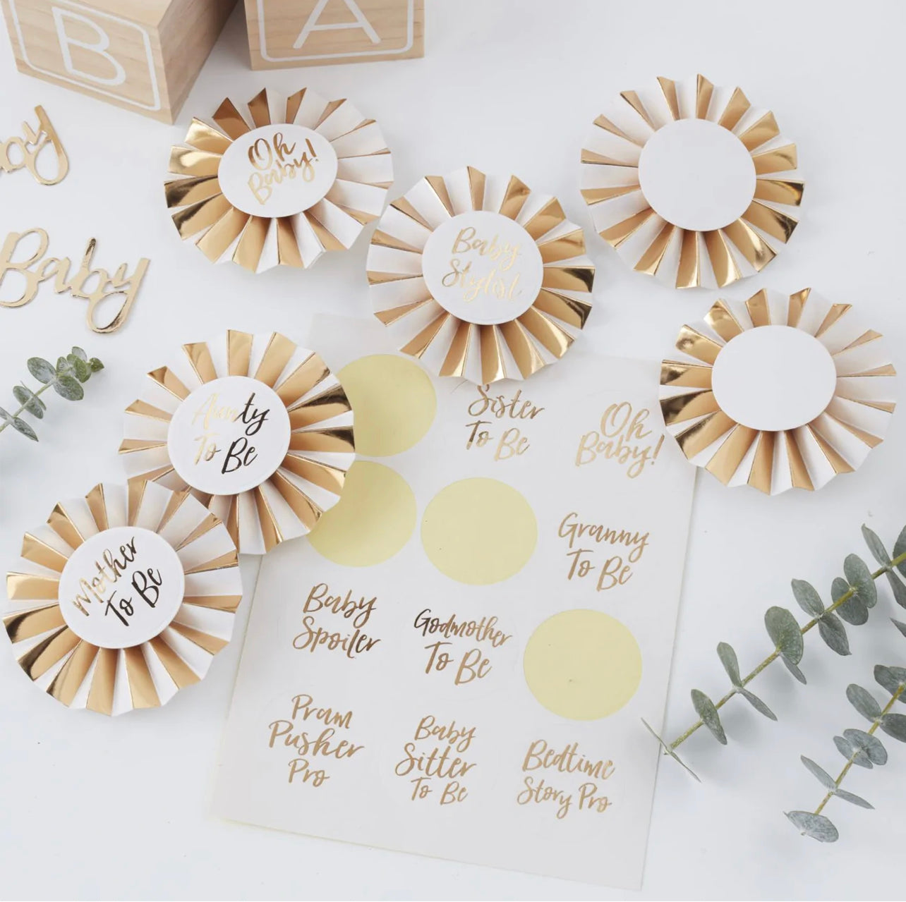 GOLD FOILED BABY SHOWER BADGES