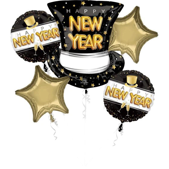 HAPPY NEW YEAR POP CLINK CHEERS PK5 FOIL BALLOONS