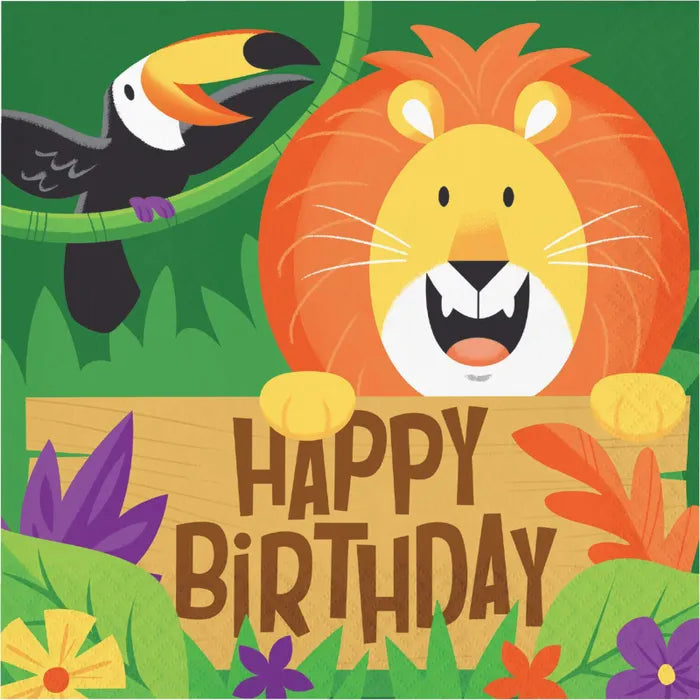JUNGLE SAFARI LARGE HAPPY BIRTHDAY NAPKINS / SERVIETTES (PACK OF 16)