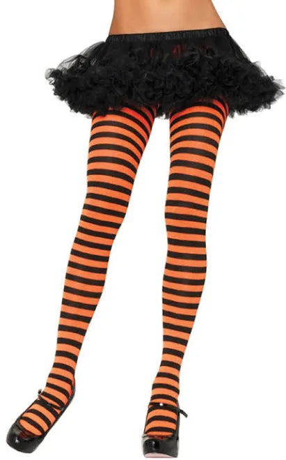 ADULTS ORANGE & BLACK STRIPED TIGHTS