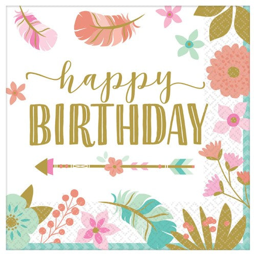 BOHO BIRTHDAY GIRL BEVERAGE NAPKIN PK16