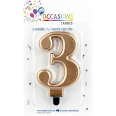 METALLIC ROSE GOLD NUMBER 3 CANDLE
