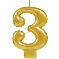 METALLIC GOLD NUMBER 3 CANDLE