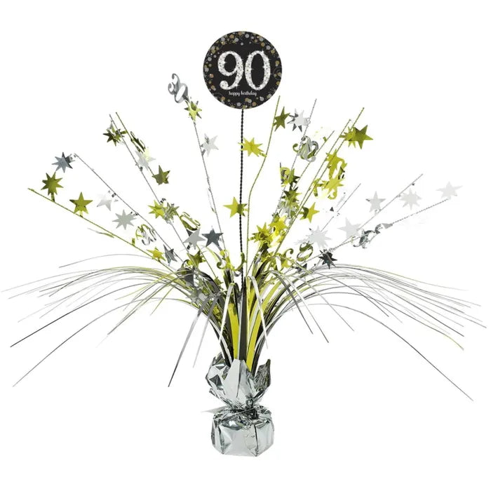 SPARKLING CELEBRATION 90TH BIRTHDAY FOIL SPRAY CENTREPIECE