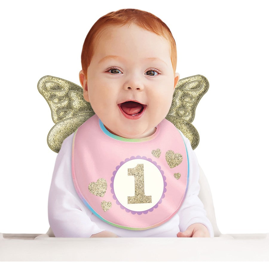 "1st Birthday" Fabric Bib with Wings 1 Piece - Multi