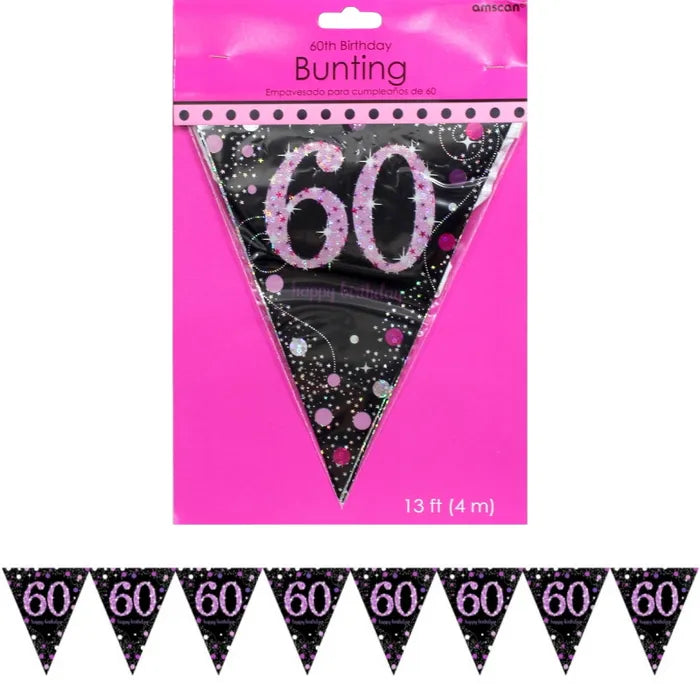 PINK CELEBRATION 60TH BIRTHDAY FLAG BANNER