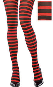 ADULTS RED & BLACK STRIPED TIGHTS