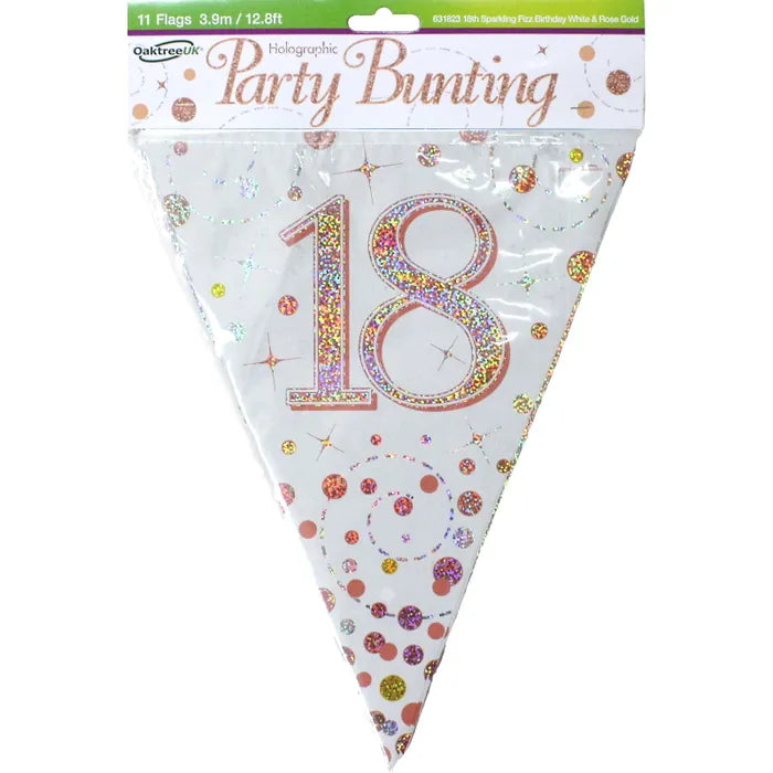 SPARKLING FIZZ ROSE GOLD 18TH BIRTHDAY FLAG BANNER