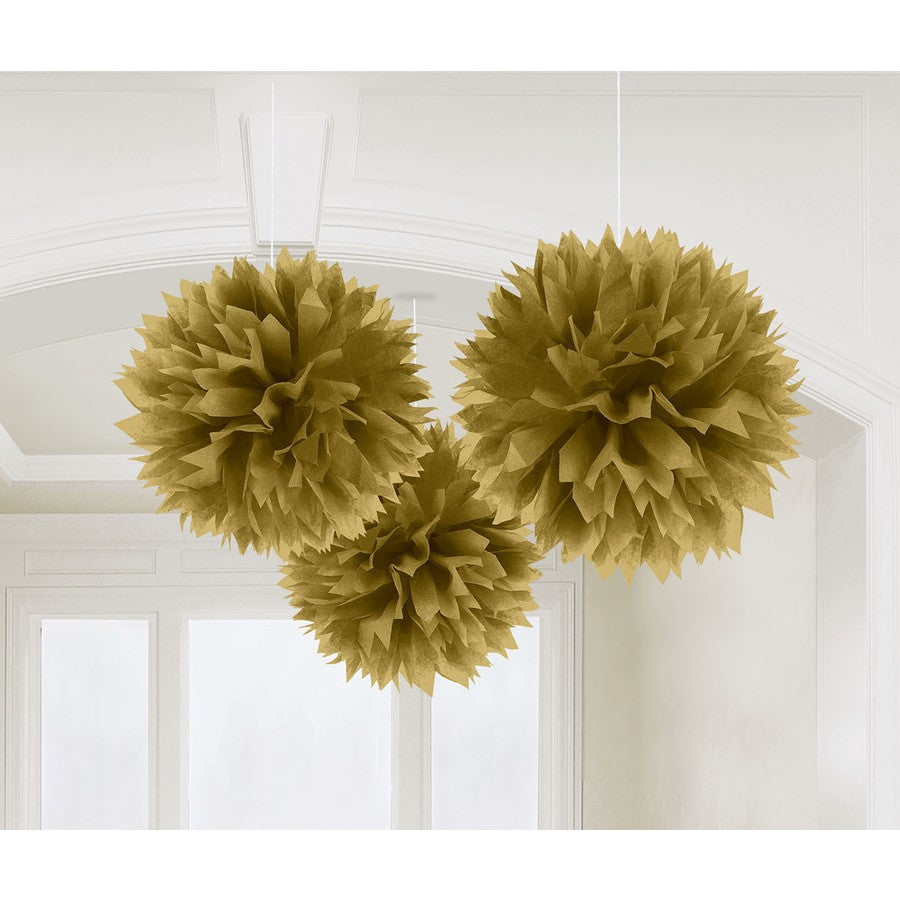 GOLD TISSUE PAPER POM POM BALLS (PACK OF 3)