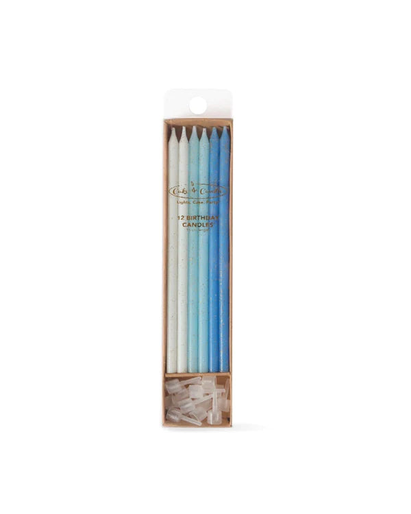 TALL CAKE CANDLES OMBRE BLUE GLITTER