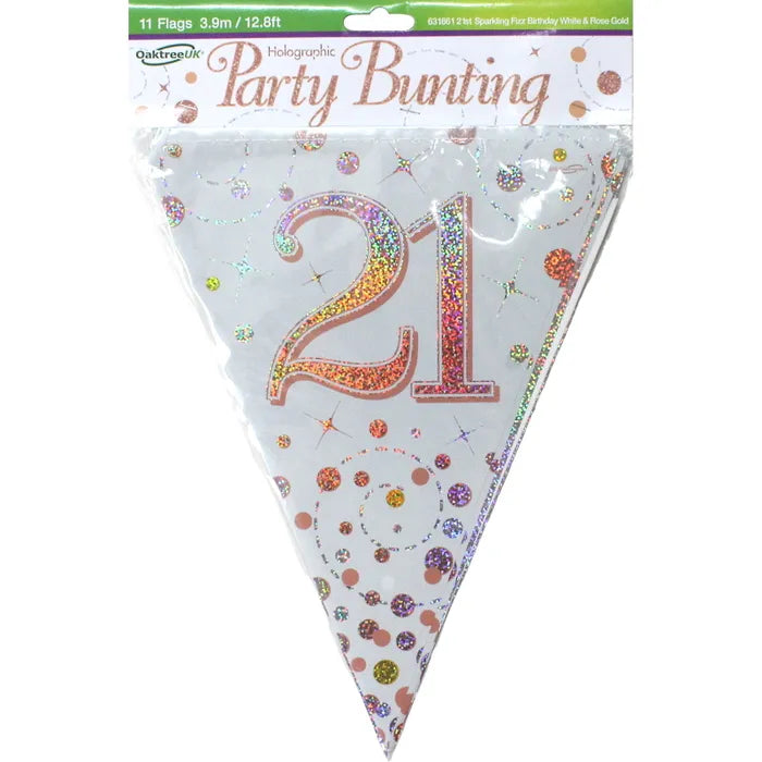 SPARKLING FIZZ ROSE GOLD 21ST BIRTHDAY FLAG BANNER