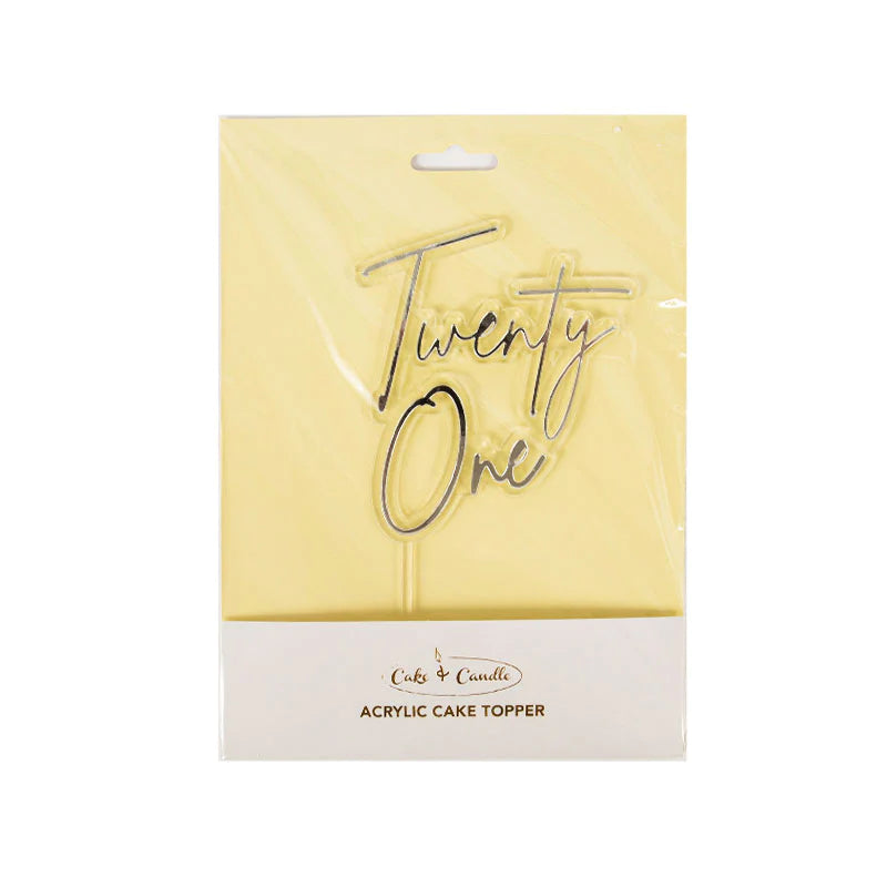 TWENTY ONE SILVER & CLEAR ACRYLIC CAKE TOPPER