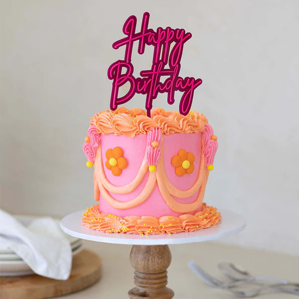 HAPPY BIRTHDAY PINK ACRYLIC TOPPER