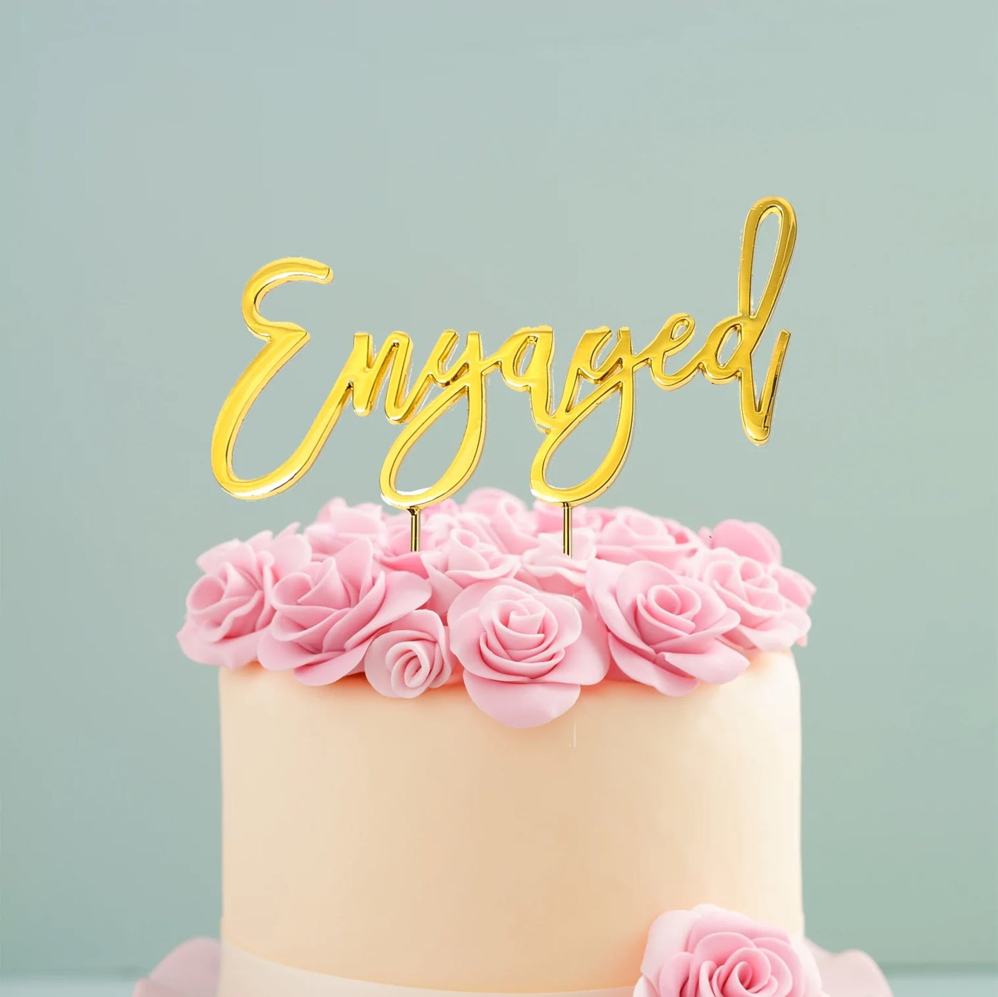ENGAGED GOLD METAL CAKE TOPPER