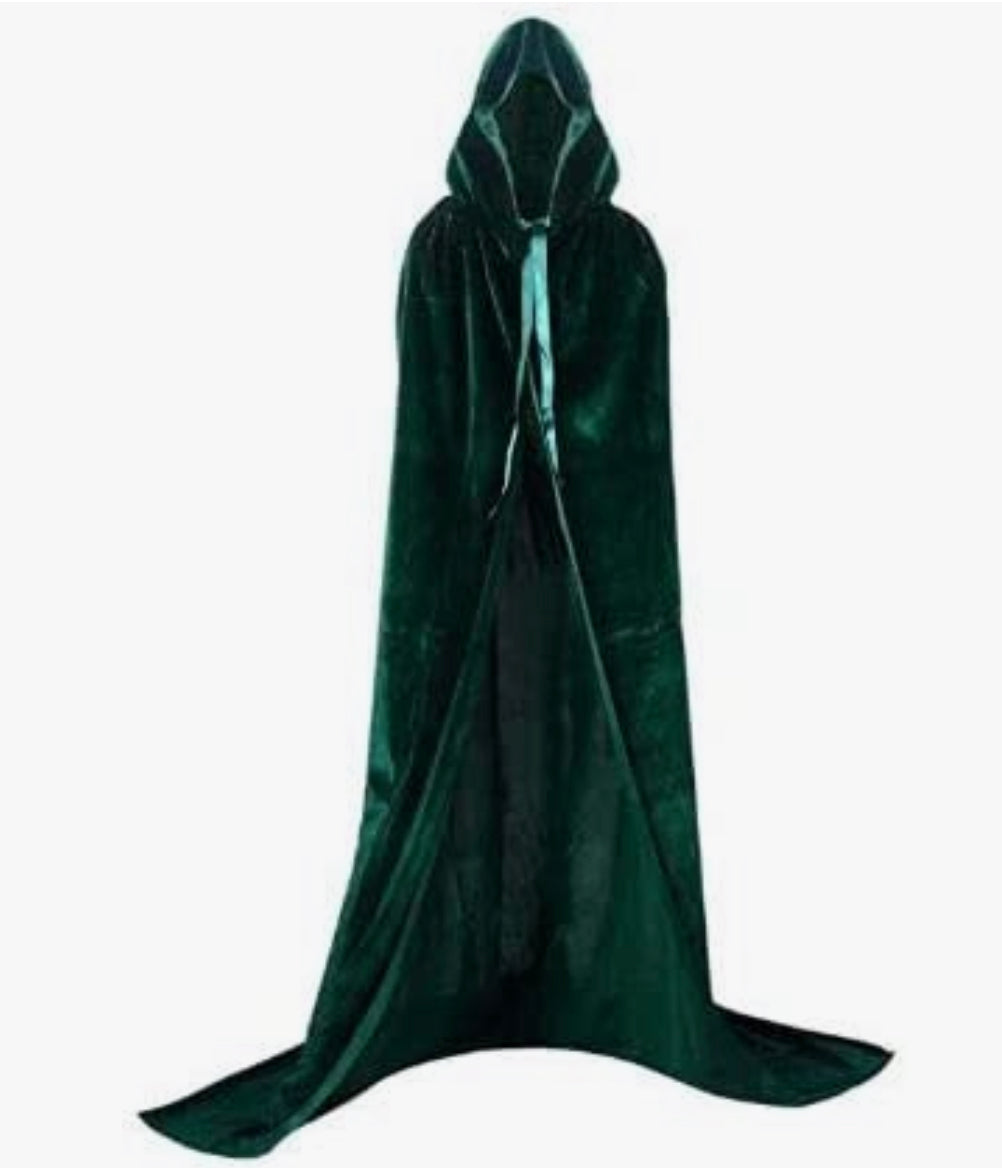 GREEN HOODED VELVETEEN CAPE