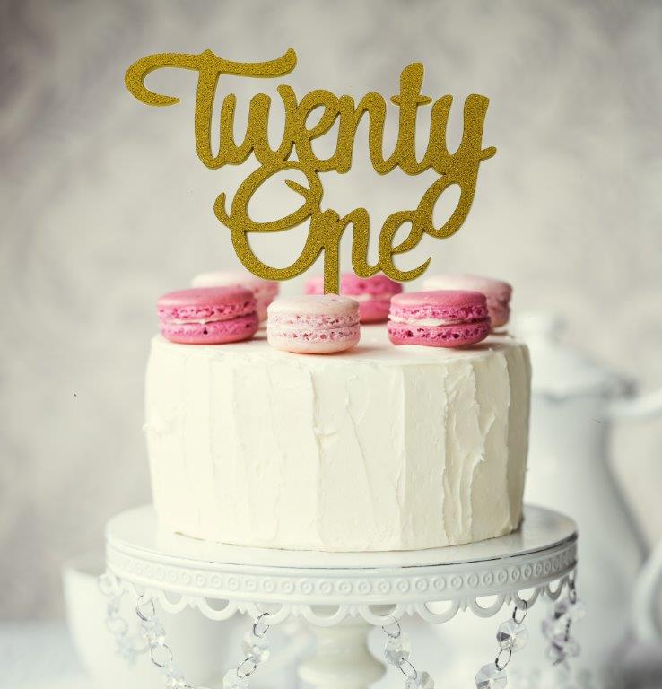 GLITTER GOLD TWENTY ONE MIRROR CAKE TOPPER