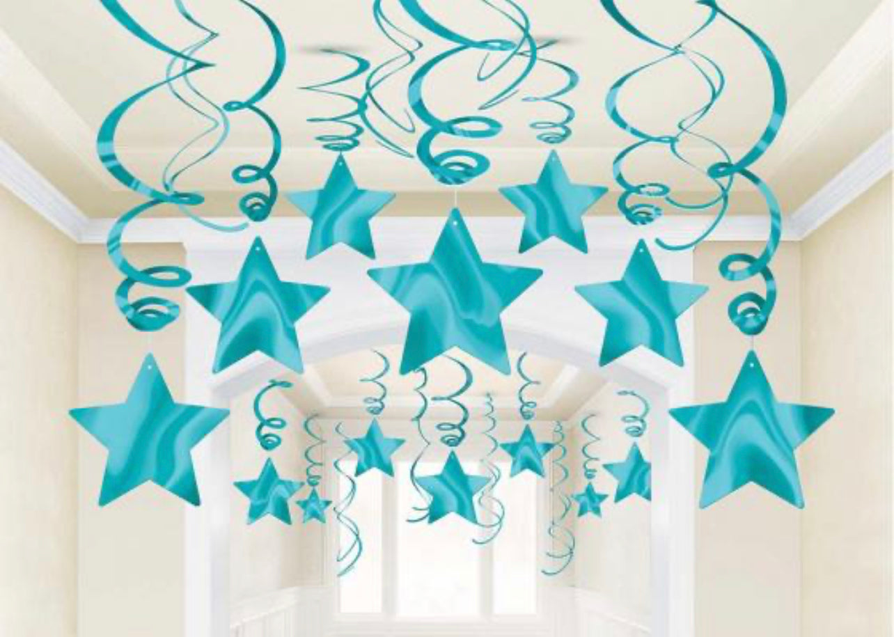 STAR SWIRL DECORATIONS PK30 - CARIBBEAN BLUE