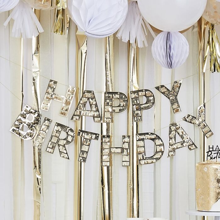 GOLD FRINGE HAPPY BIRTHDAY BANNER