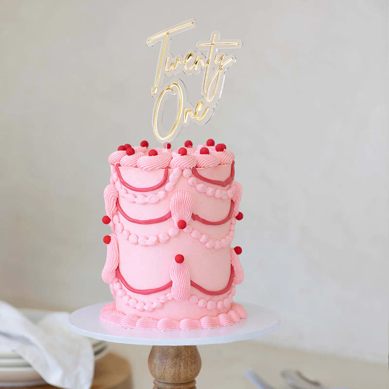 TWENTY ONE GOLD & CLEAR ACRYLIC CAKE TOPPER