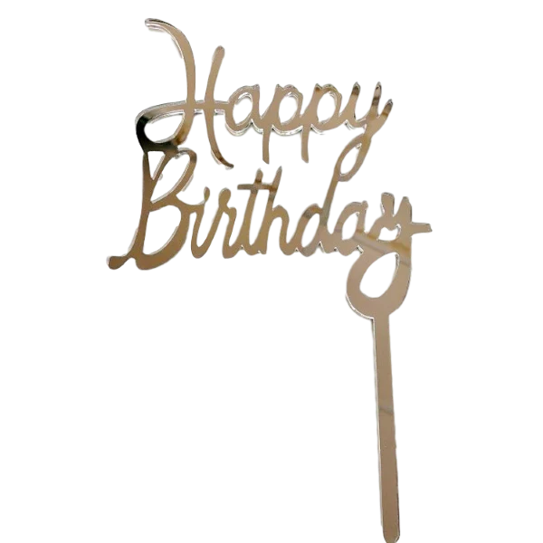 SILVER HAPPY BIRTHDAY ACRYLIC TOPPER