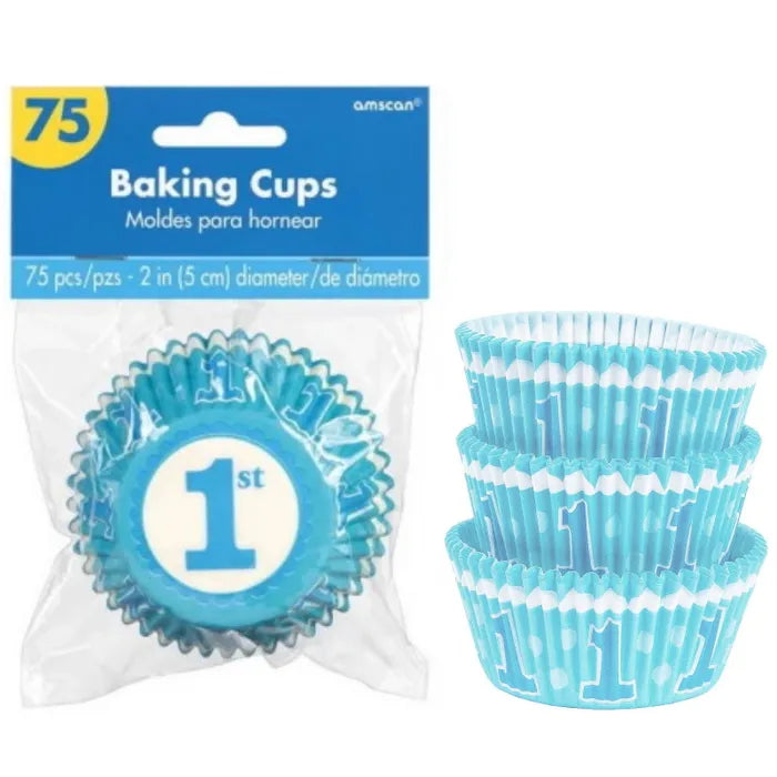 BOYS 1ST BIRTHDAY BAKING CUPS (PACK OF 75)