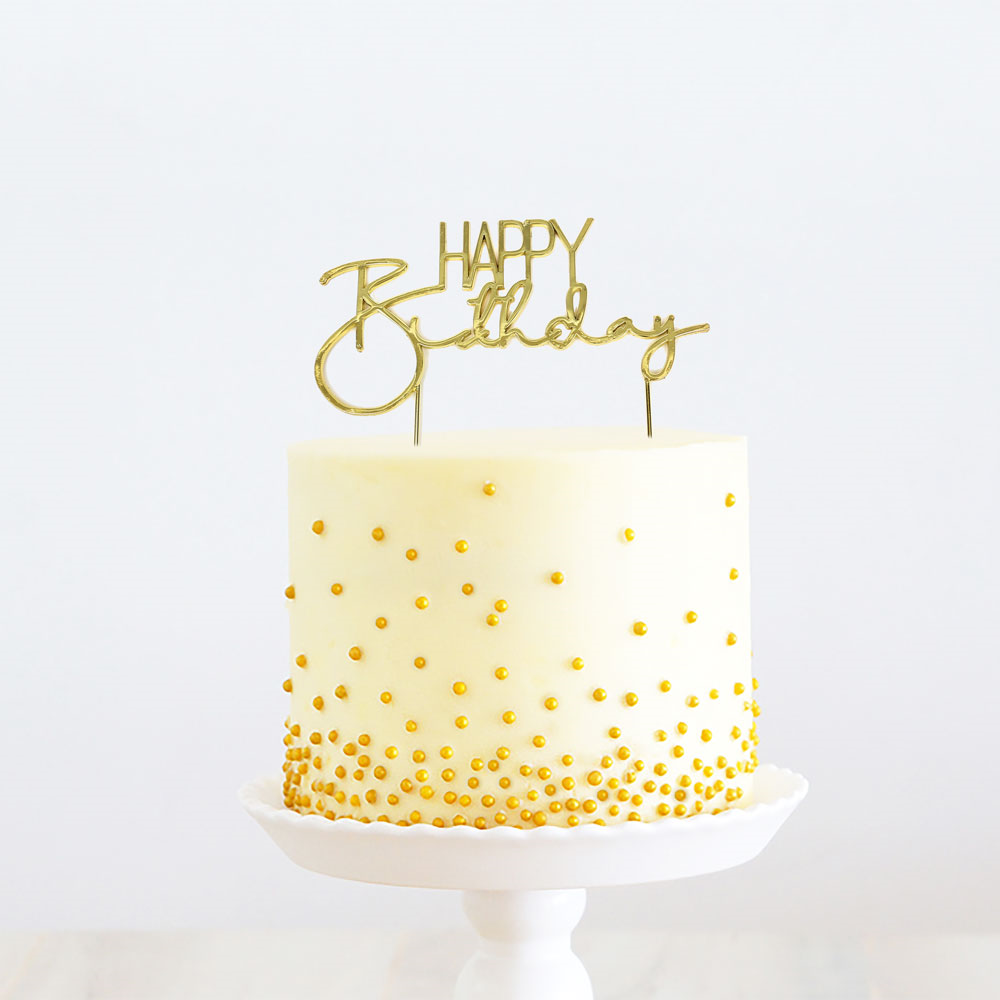 HAPPY BIRTHDAY GOLD METAL CAKE TOPPER
