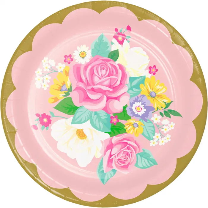FLORAL TEA PARTY LARGE PAPER PLATES (PACK OF 8)