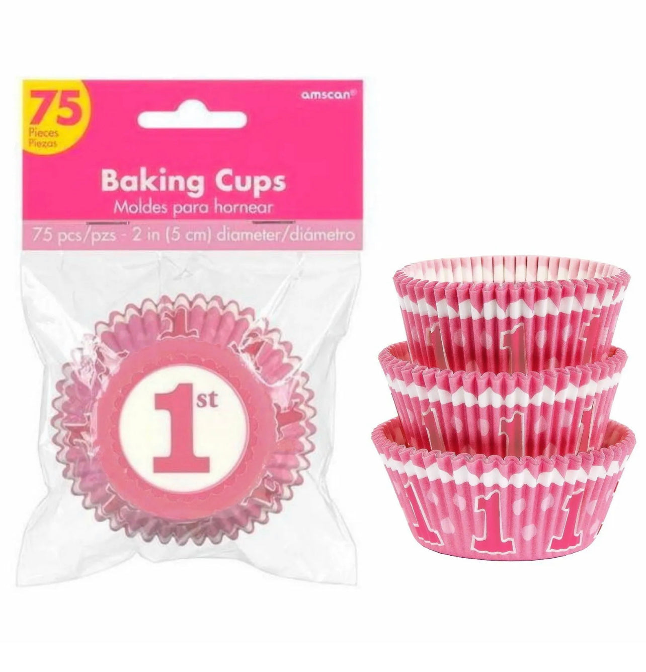 GIRLS 1ST BIRTHDAY BAKING CUPS (PACK OF 75)