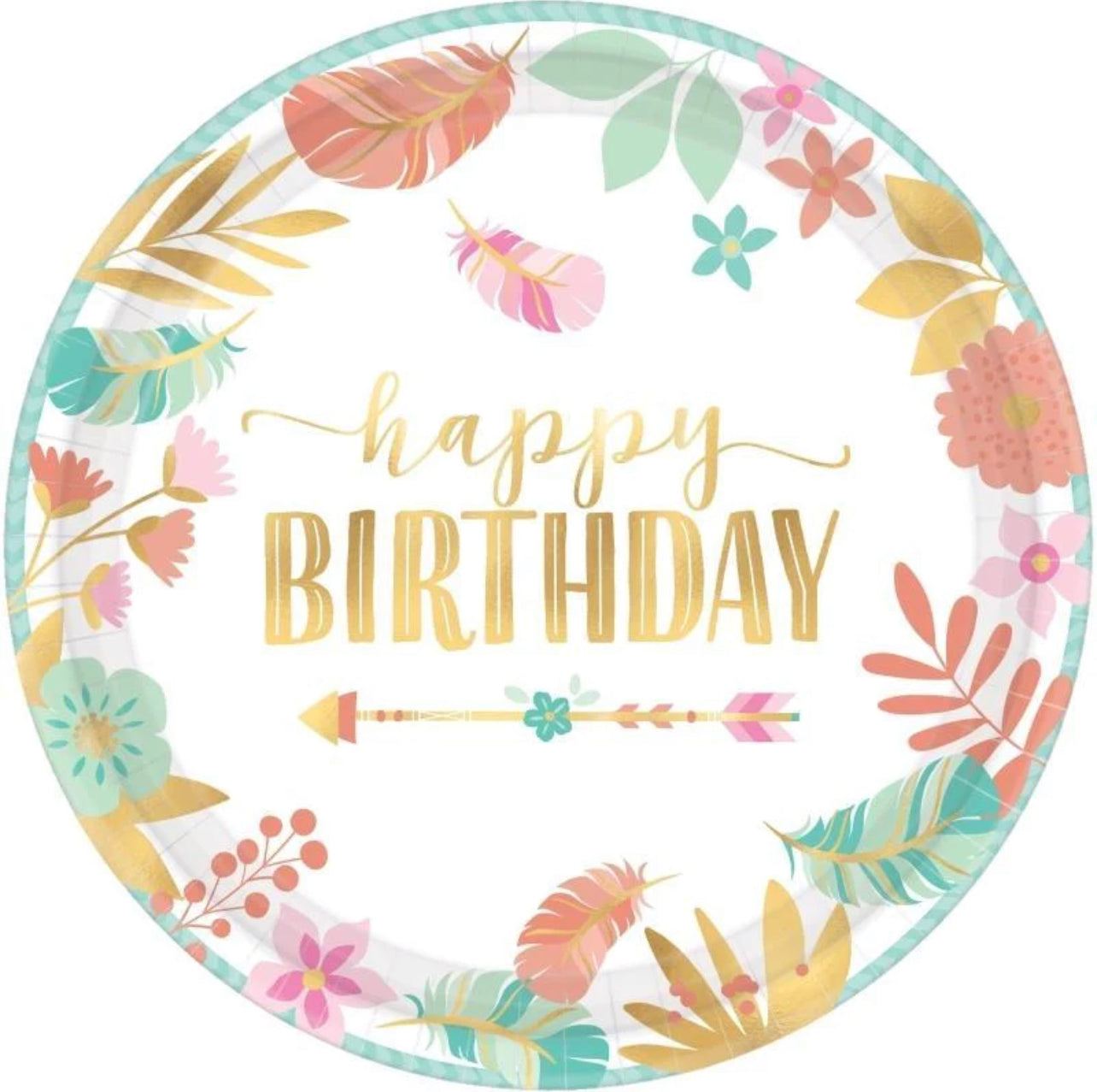 BOHO BIRTHDAY GIRL LARGE PAPER PLATES (PACK OF 8)