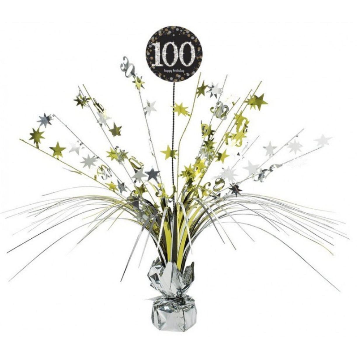 SPARKLING CELEBRATION 100TH BIRTHDAY FOIL SPRAY CENTREPIECE