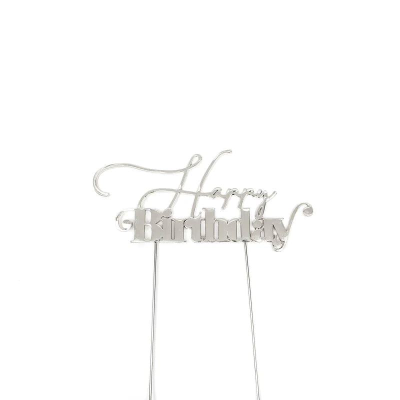 HAPPY BIRTHDAY METAL CAKE TOPPER - SILVER