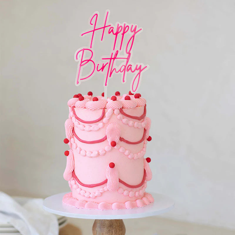 HAPPY BIRTHDAY PINK ACRYLIC TOPPER