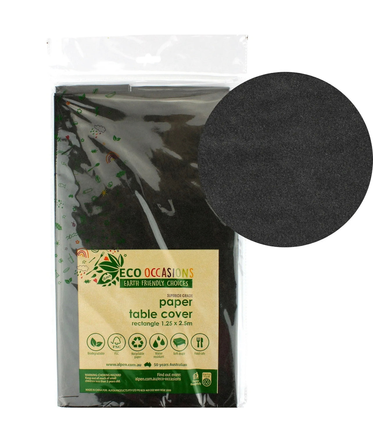 BLACK ECO BIODEGRADABLE PAPER TABLECLOTH