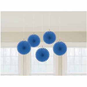 MINI FAN DECORATIONS 5 PACK - ROYAL BLUE