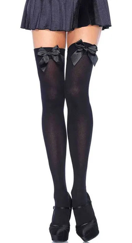 ADULTS SATIN BOW THIGH HIGHS
