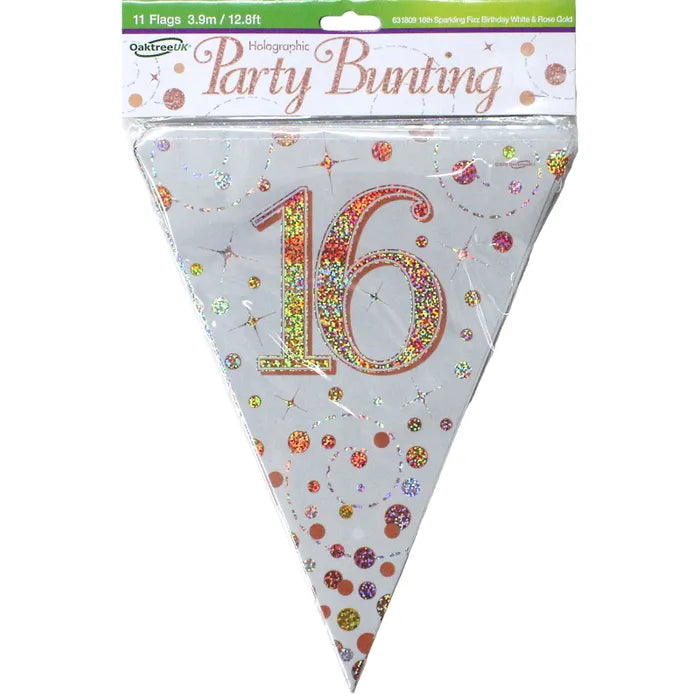 SPARKLING FIZZ ROSE GOLD 16TH BIRTHDAY FLAG BANNER
