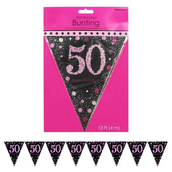 PINK CELEBRATION 50TH BIRTHDAY FLAG BANNER