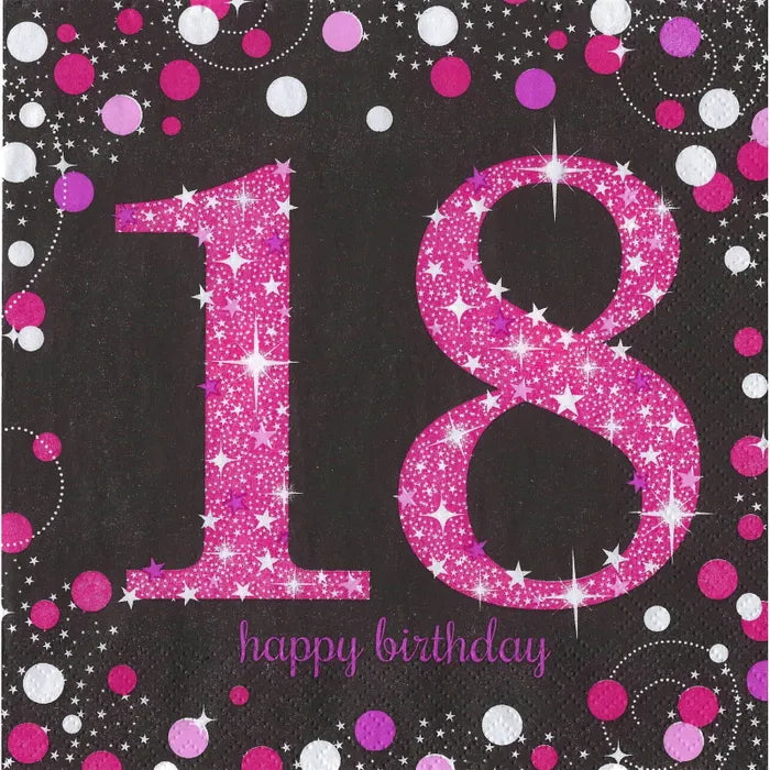 PINK CELEBRATION 18TH BIRTHDAY LARGE NAPKINS / SERVIETTES (PACK OF 16)