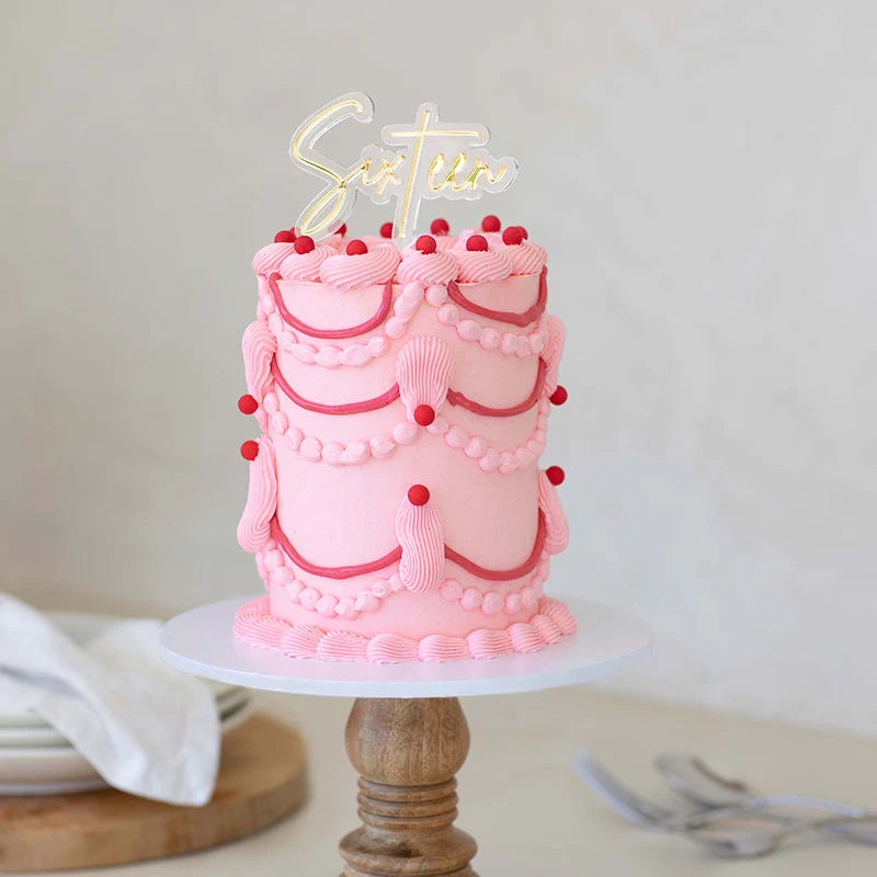 SIXTEEN GOLD & CLEAR ACRYLIC CAKE TOPPER
