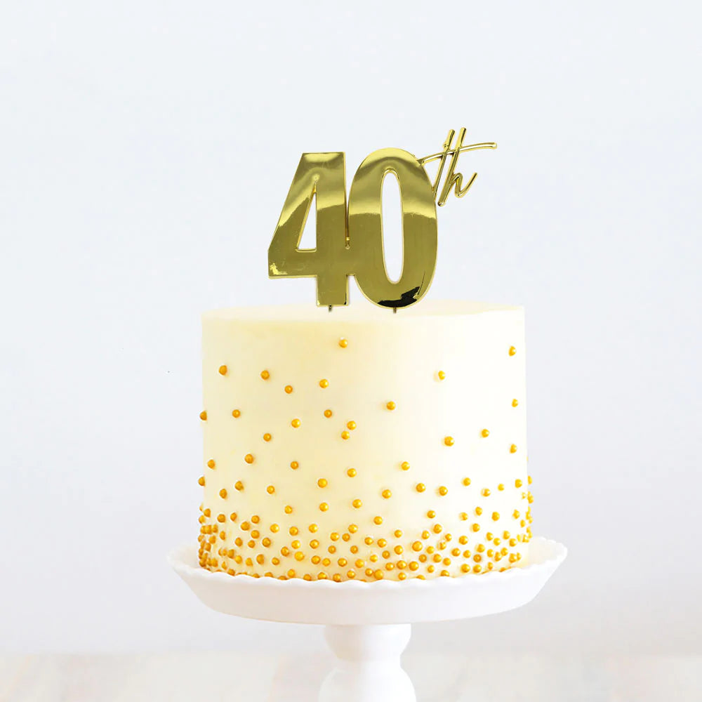GOLD METAL 40TH BIRTHDAY CAKE TOPPER