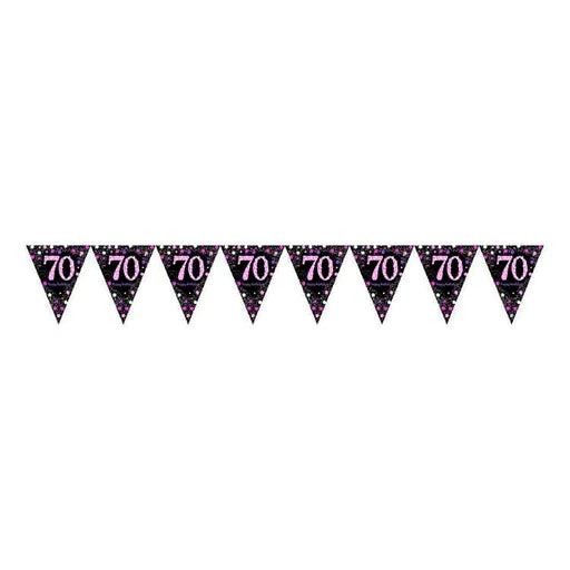 PINK SPARKLING CELEBRATION 70TH BIRTHDAY FLAG BANNER