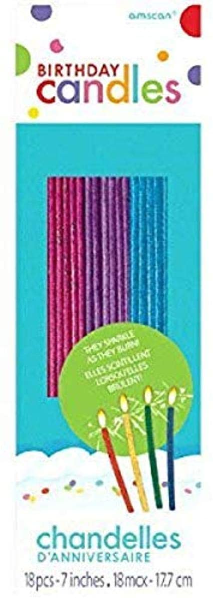 Sparkling Thin Party Candles 7-in 12/pkg (Pink,Blue, and Purple