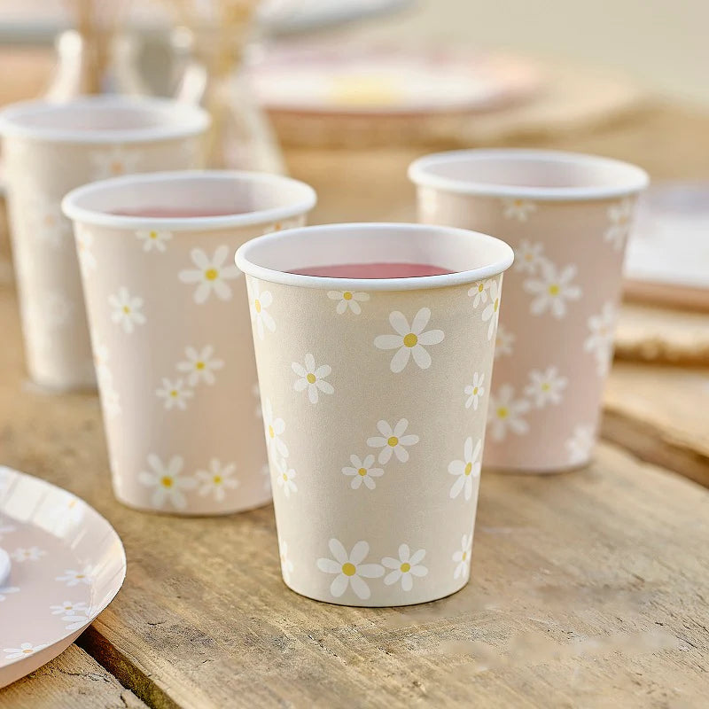 DAISY FLORAL PAPER CUPS PK8