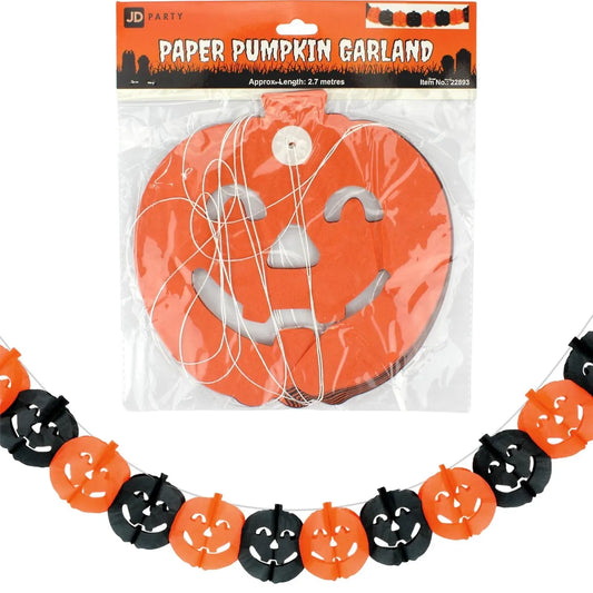 ORANGE & BLACK 3D PUMPKIN HEAD PAPER GARLAND BANNER