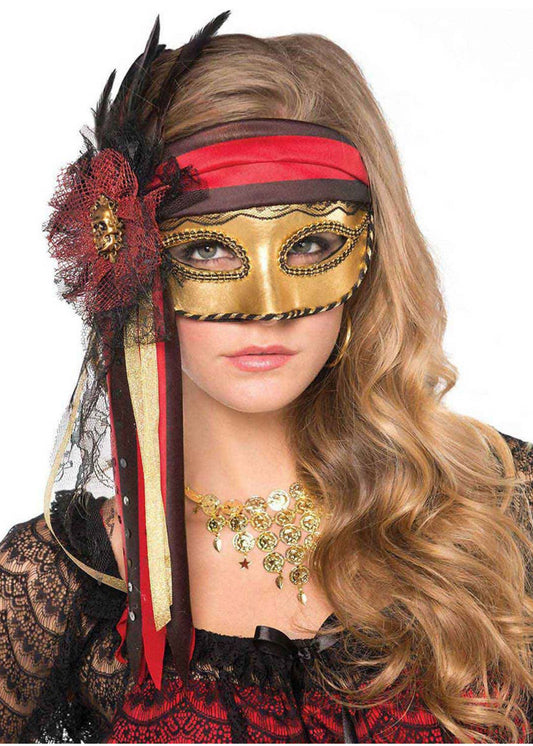 PIRATE RED & GOLD MASQUERADE MASK