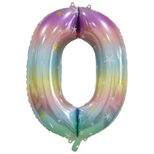 PASTEL RAINBOW NUMBER 0 BALLOON 86CM