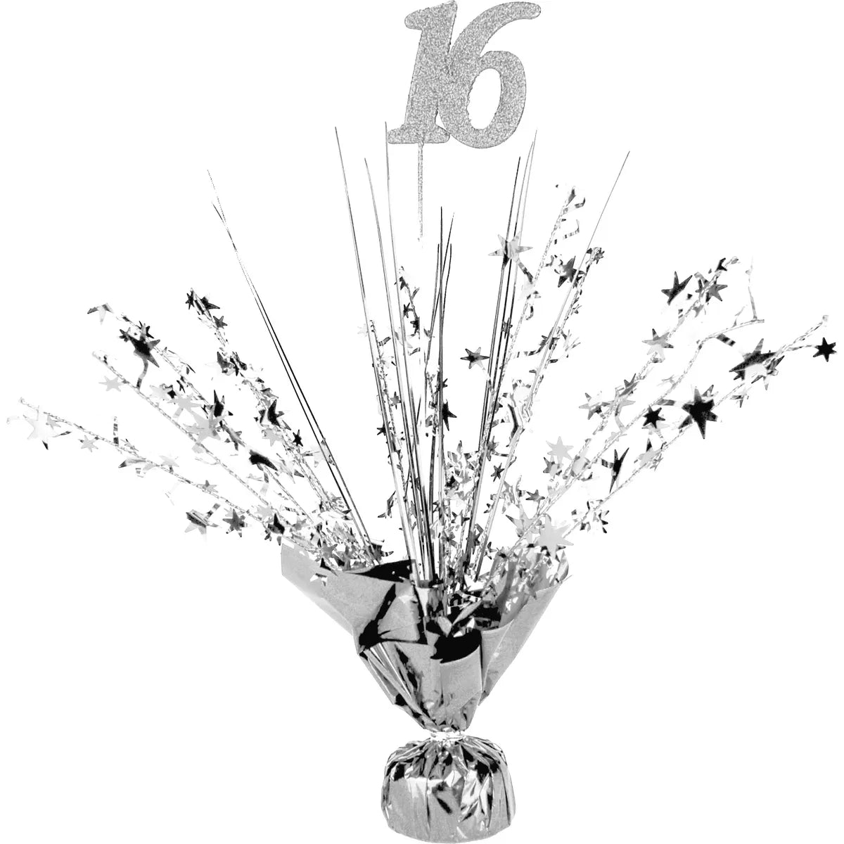 16TH BIRTHDAY SILVER STAR FOIL SPRAY CENTREPIECE