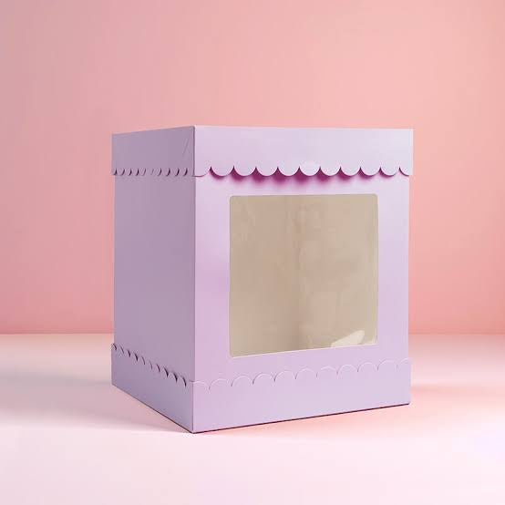 PASTEL LILAC 10IN SCALLOPED CAKE BOX WITH WINDOW (10X10X12IN)