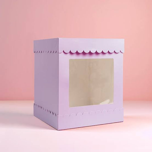 PASTEL LILAC 10IN SCALLOPED CAKE BOX WITH WINDOW (10X10X12IN)